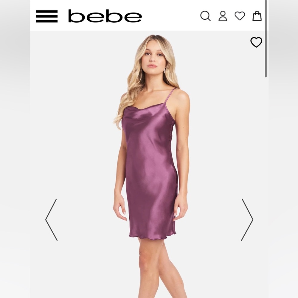bebe Sexy/Demure Satin Cowl Neck Slip Mini Dress 💜